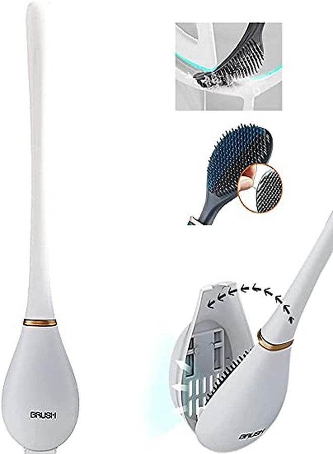 Roktry Silicone Toilet Brush and Holder Set, Automatic Opening and Closing Toilet Brush for Bathroom - No-Slip Long Handle and Quick Drying Wall-Mounted Holder - Image 3